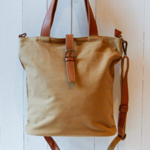borsa in tela e cuoio a tracolla color cachi Olga Risi Milano