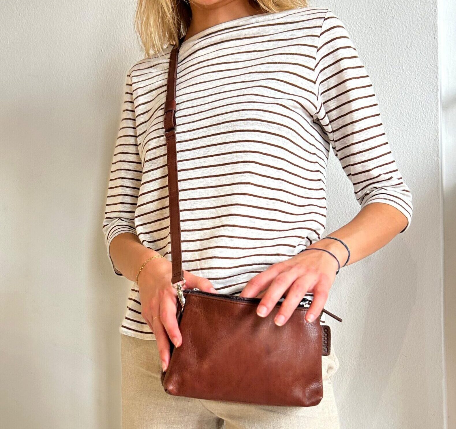 maglietta da donna manica a 3/4 di lino a righe T-shirt Titta Risi Milano