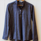 camicia da donna con colletto alla coreana variante in flanella blu Elisa Risi Milano