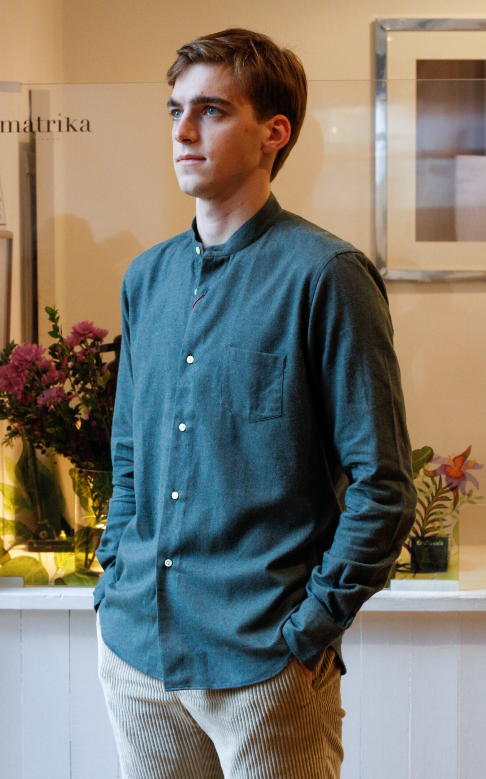 Camicia da uomo con collo alla coreana modello Marta RISI Milano