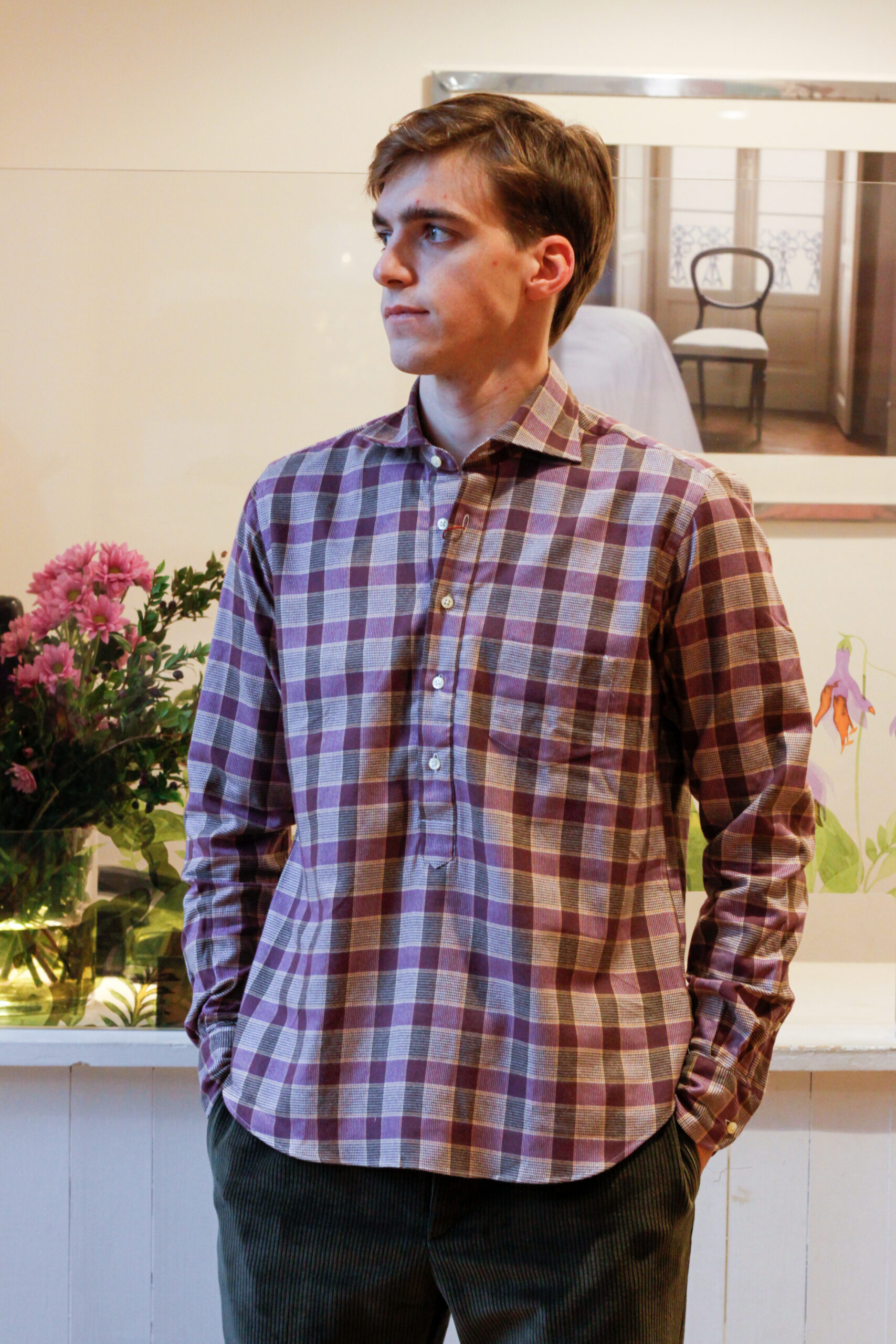 Camicia uomo collo francese abbottonatura a polo 5 bottoni modello Lucia RISI Milano