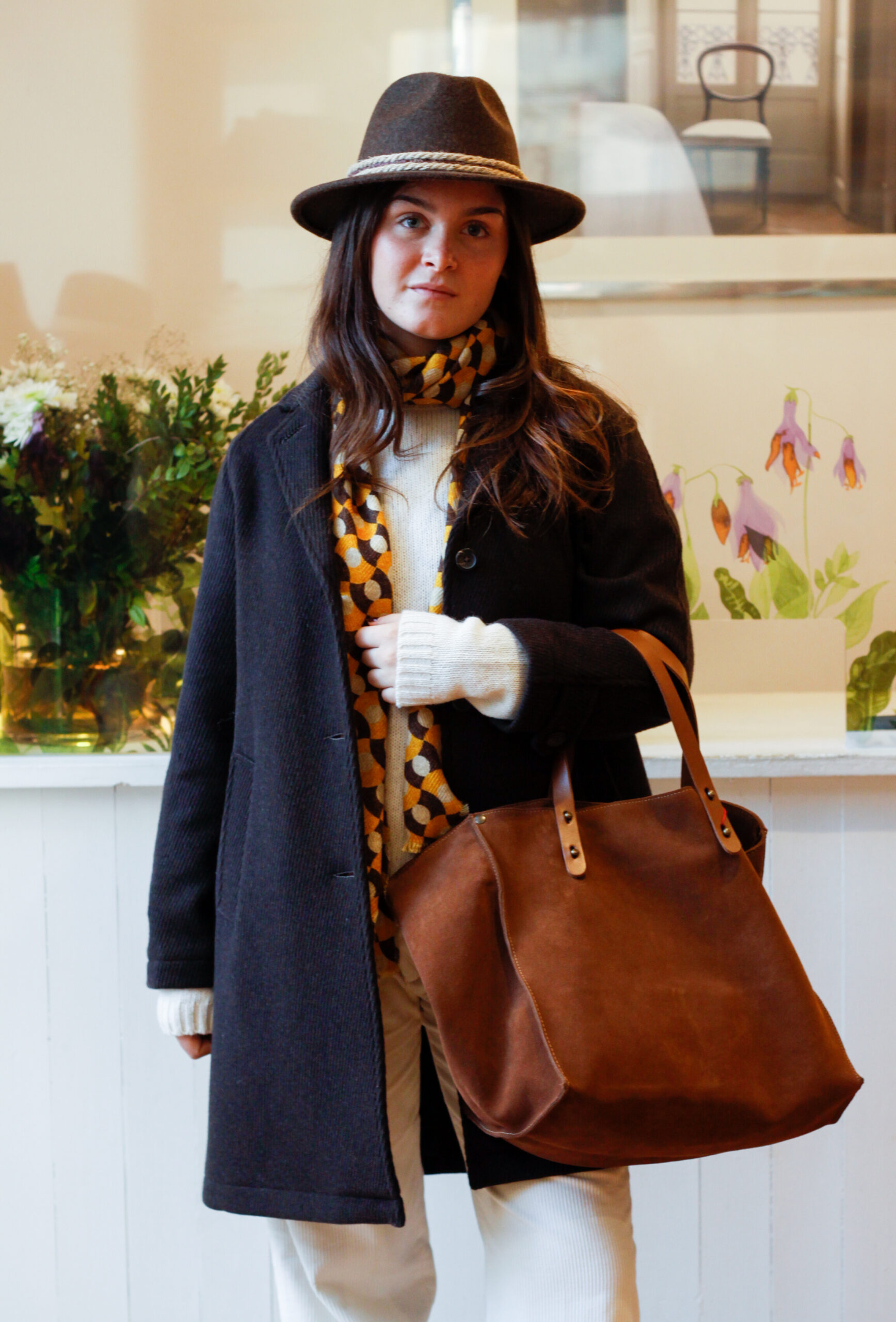 borsa a spalla grande in suede e cuoio Gigliola RISI Milano