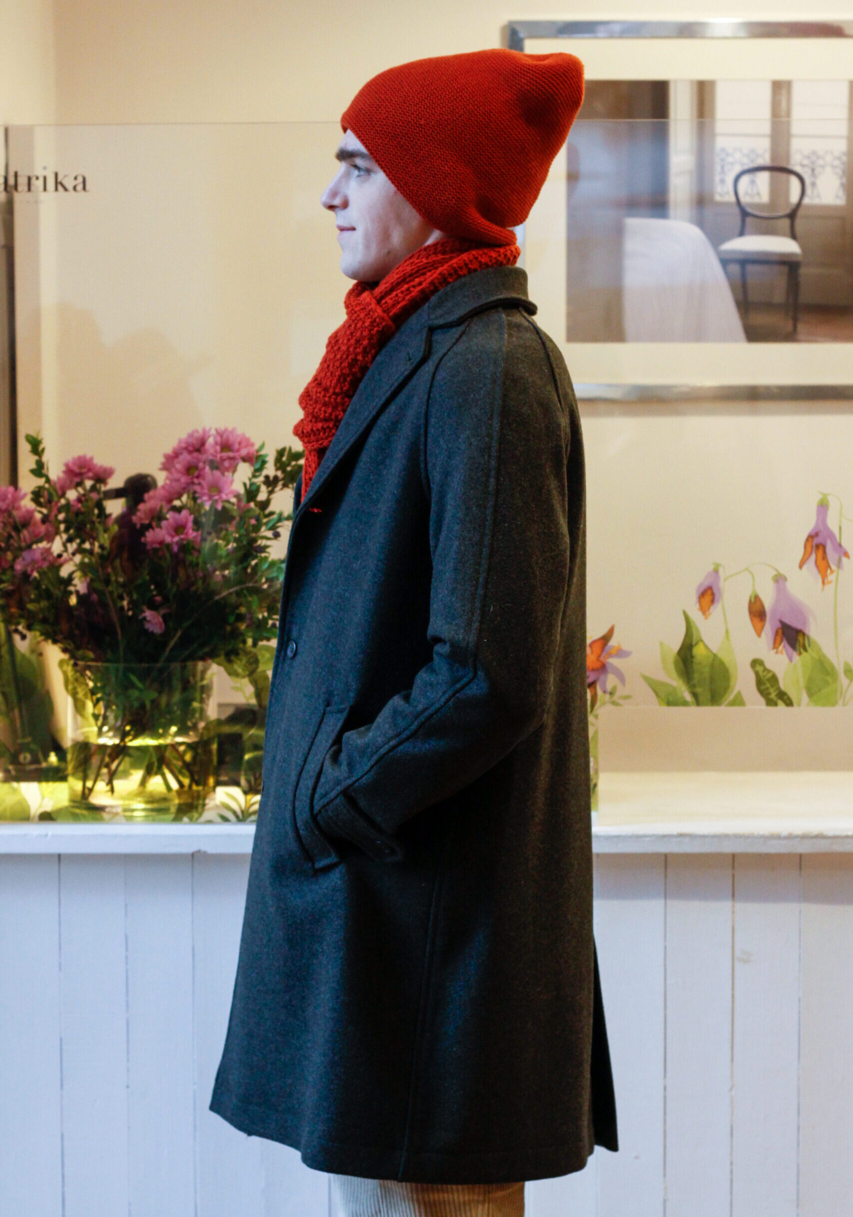 Cappotto classico da uomo loden in lana modello Carluccio cappellino in lana e cashmere modello Italo e sciarpa lana e cashmere Vera RISI Milano