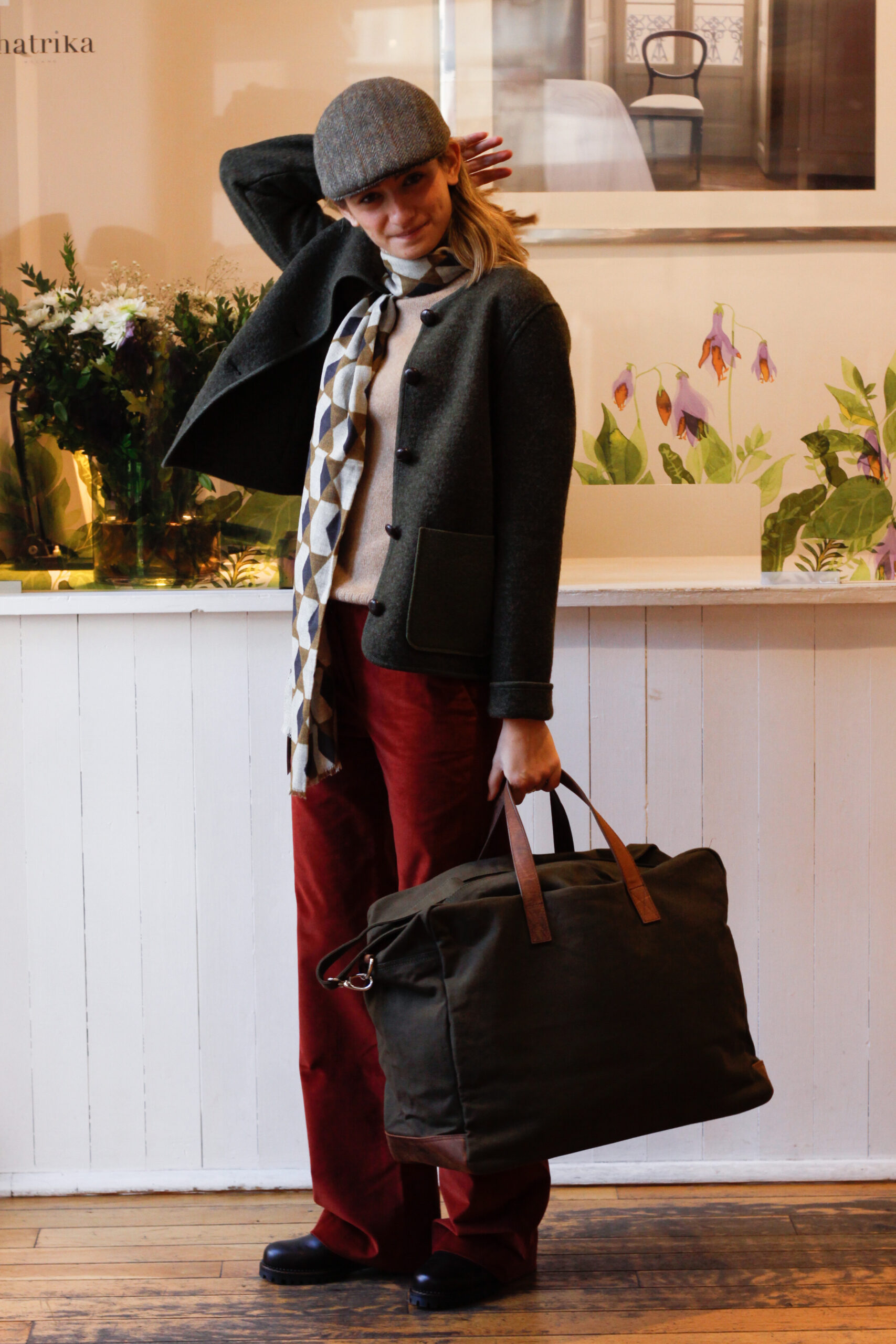 Borsone da viaggio in tela e cuoio con tracolla modello Lulù RISI Milano