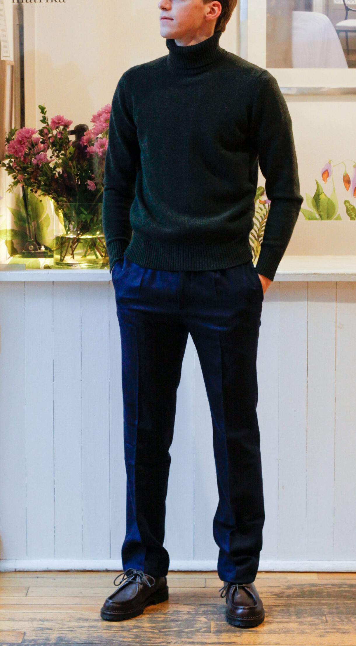 Pantaloni da uomo invernali con pinces modello Gianni Maglione a collo alto in lana e cashmere pullover Sergio RISI Milano