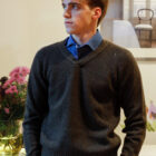 Maglione scollo a V da uomo pura lana lavorazione nido d'ape modello Arturo RISI Milano