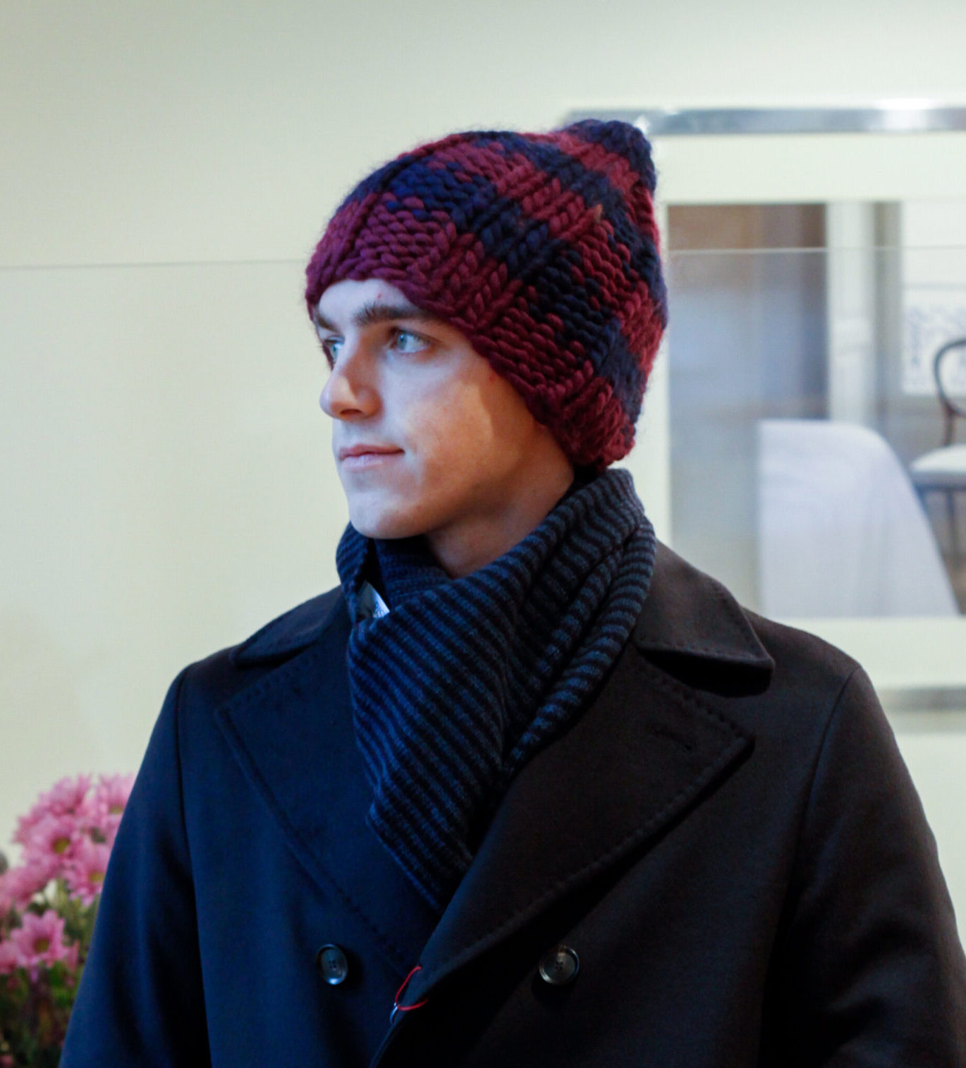 Peacot giacca da marinaio uomo cashmere e lana modello Federico cappello maglia di lana Ilario e sciarpa lana e cashmere Giuditta RISI Milano