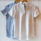 camicia da donna a manica corta con scollo a V in lino modello Fedra RISI Milano