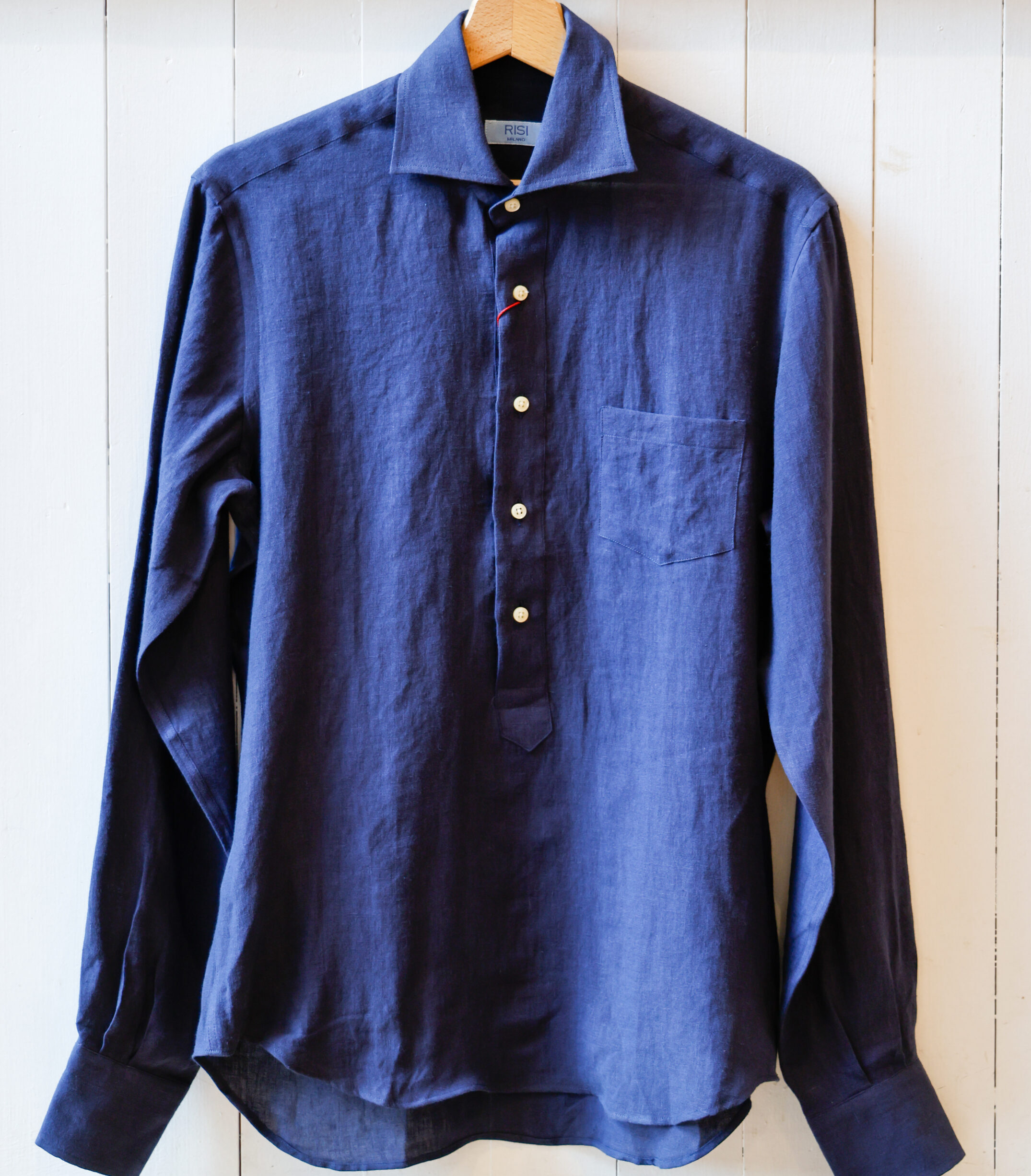 Camicia uomo collo francese abbottonatura a polo 5 bottoni modello Lucia RISI Milano
