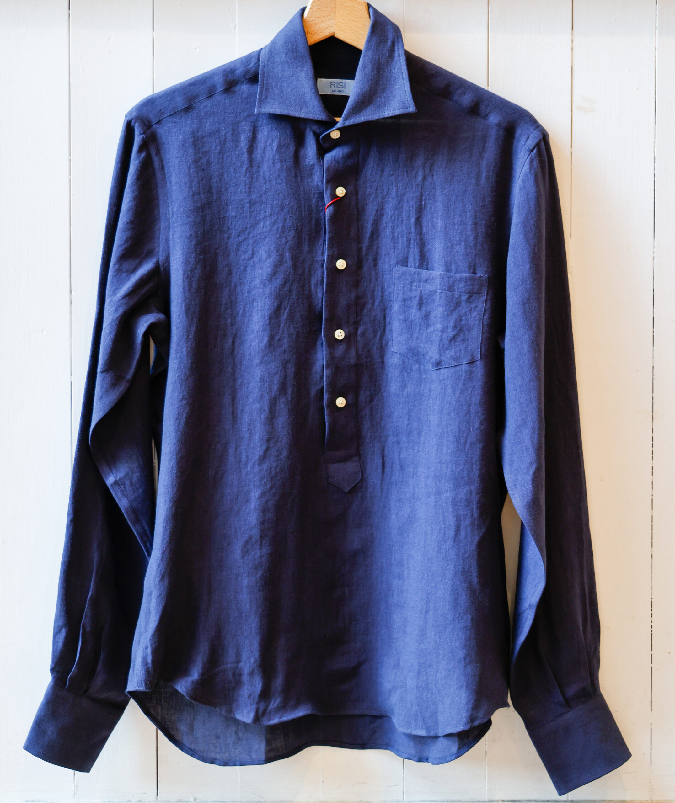 Camicia uomo collo francese abbottonatura a polo 5 bottoni modello Lucia RISI Milano