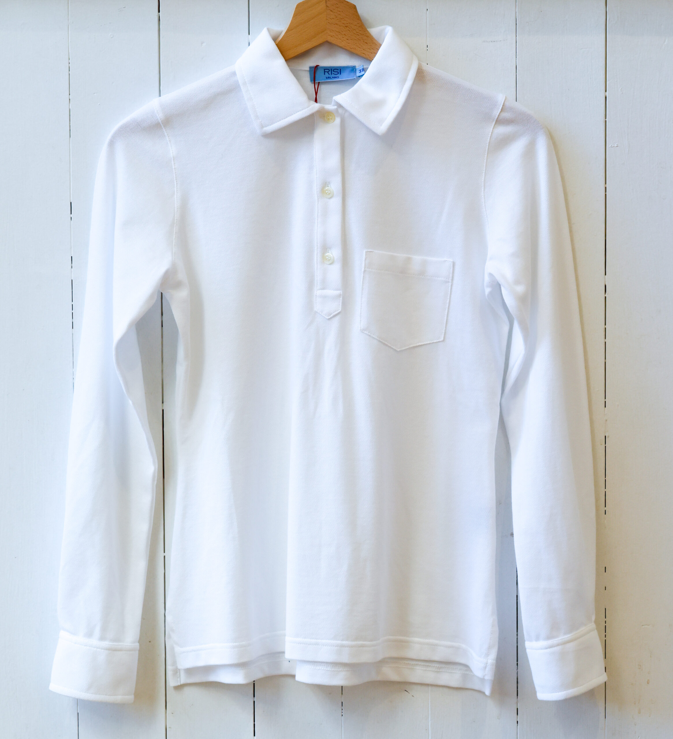 Polo manica lunga donna con colletto bianca modello Stefania