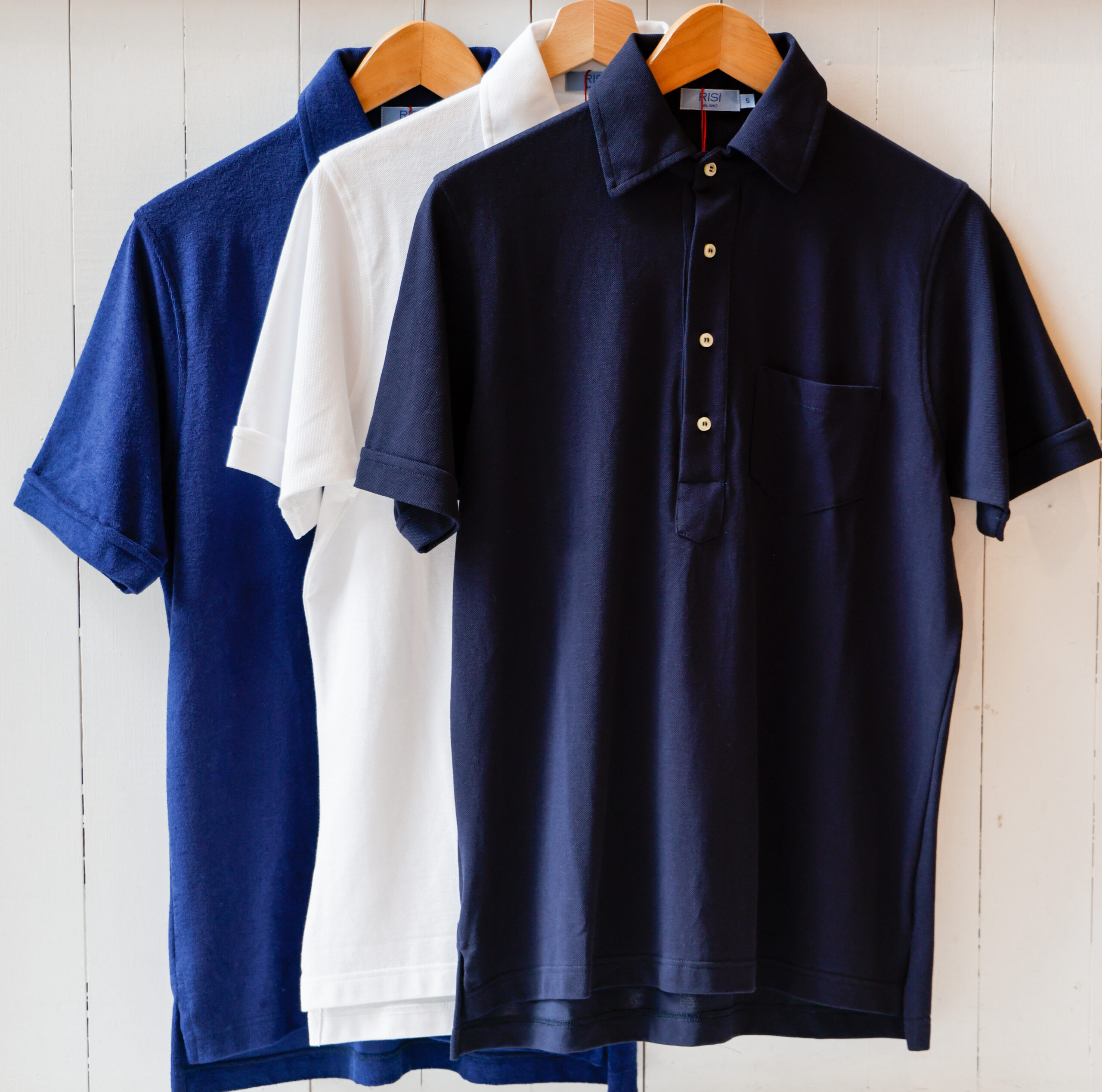polo da uomo manica corta, colletto francese piquet e misto lino modello Anna negozio RISI Milano