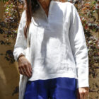 camicia donna manica lunga in lino con colletto alla coreana modello Elisa RISI Milano